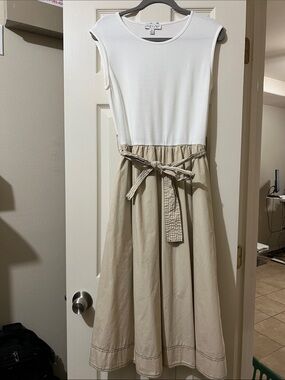 She + Sky Ivory Top with Beige Midi Skirt Dress